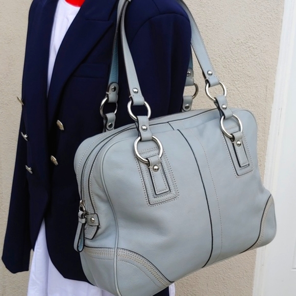 Coach Handbags - COACH Vintage Baby Blue Leather Satchel Handbag with Bottom Feet
